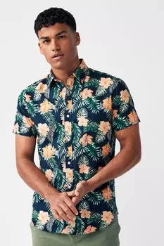 Летняя рубашка с короткими рукавами и принтом Jack & Jones, синий