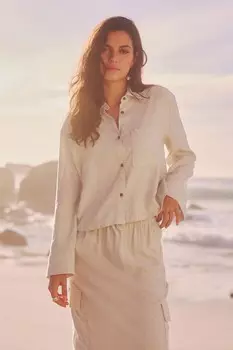 Летняя рубашка с льном Next, бежевый