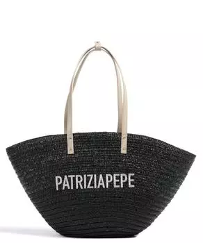Летняя соломенная сумка-шопер из рафии Patrizia Pepe, черный