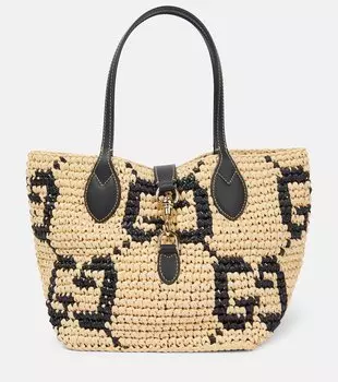 Летняя средняя сумка-корзинка с кожаной отделкой Gucci, Naturale Black/Black