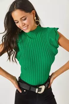 Летняя трикотажная блузка травяно-зеленого цвета с рукавами-бабочками Olalook, зеленый
