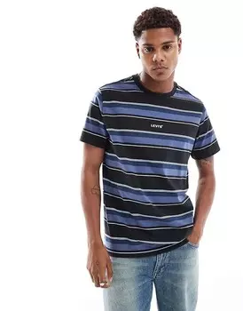 Levi's 2013 Короткая синяя футболка свободного кроя в полоску с нашивкой-логотипом на подбородке