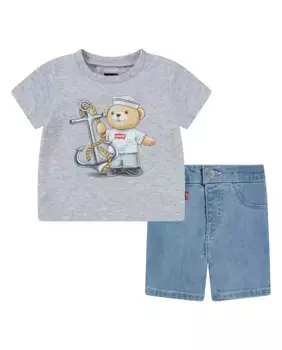 Levi's Anchor джинсовая футболка и брюки комплект (2 штуки) для мальчика, серый