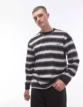 Levi's — Authentic — черная полосатая футболка с длинными рукавами, карманом и логотипом