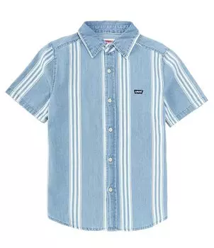 Levi's Big Boys 8-20 Тканая рубашка с короткими рукавами в полоску, синий