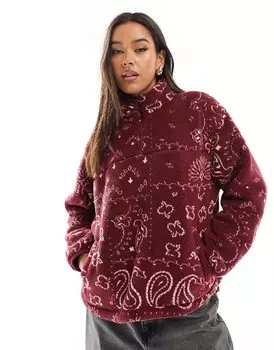 Levi's — Canyon — флисовая толстовка борга бордового цвета с короткой молнией и принтом в виде банданы