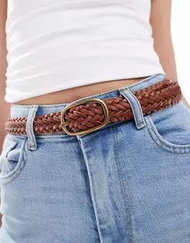 Levi's - Charlie - Ремень светло-коричневого плетеного цвета с золотой пряжкой