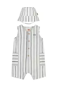 Levi's Детский комбинезон из смесового льна LVB STRIPE ROMPER & BUCKET HAT, серый