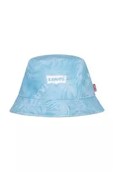 Levi's Двусторонняя детская шапка из хлопка LAN REVERSIBLE BUCKET C, бирюзовый