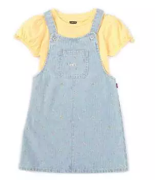 Levi's Little Girls 2T-6X трикотажный топ с короткими рукавами-фонариками и юбка по всей поверхности с цветочным принтом, желтый