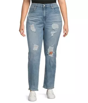 Levi's Plus Size 724 Потертые прямые джинсы с высокой посадкой, синий