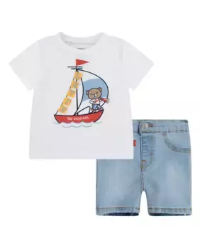 Levi's Sailing джинсовая футболка и шорты (2 шт.) для мальчика, белый