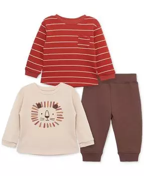 Лев Микс, Набор из 3 шт. свитшотов и штаны Little Me, коричневый