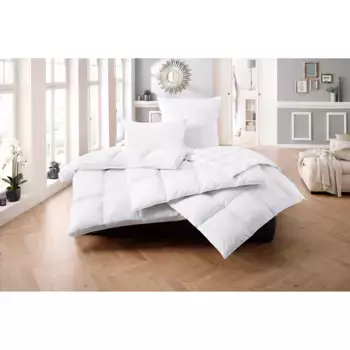 lgdrm пуховое одеяло + перьевая подушка «Лофтет, пуховое одеяло 135х200 см, 155х220 см, Made in Green», (экономный комплект, 2 шт., одеяло с подушкой), 2 шт., комплект с подушкой 40х80 см, 80х80 см, гипоаллергенный, белый