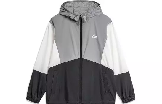 Li Ning Мужская куртка на подкладке, Идеальное сочетание серо-черных цветных блоков