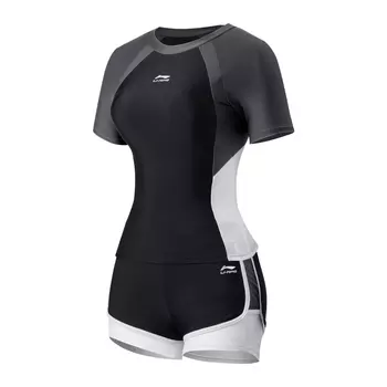 Li Ning ПОДКЛАДКА Женский купальник из двух частей, Черно-серый костюм (купальник+очки+кепочка+сумка)