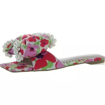 LIAH женские атласные босоножки на плоской подошве с отделкой жемчугом Betsey Johnson, белый/мультиколор