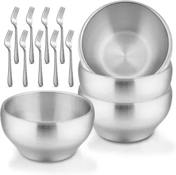 LIANYU Детская посуда из 13 предметов, включая 9 детских вилок из нержавеющей стали, 4 миски из нержавеющей стали 18/8 для детей