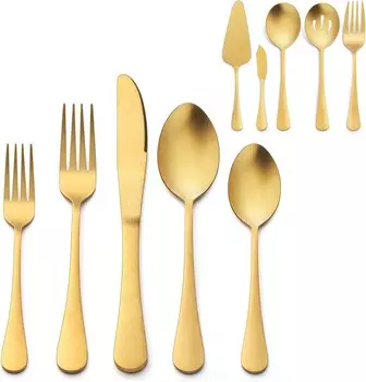 LIANYU Набор столовых приборов из матового золота из 25 предметов с сервировочной посудой
