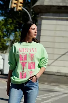 Лицензионная толстовка с надписью Nirvana Bright Washed Next, зеленый