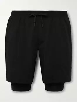 Лицензия на тренировки 7 дюймов, шорты 2 в 1 прямого покроя из переработанного материала и трикотажа с завязками LULULEMON, черный