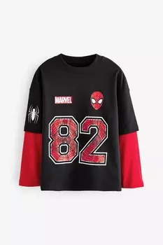 Лицензированная футболка Marvel Spiderman с рукавами для скейтборда из 100% хлопка (3 14 лет) Next, черный