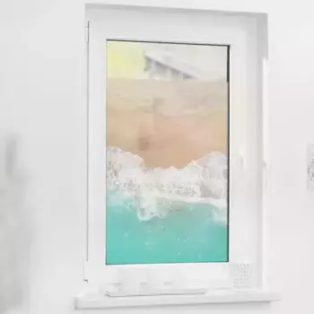 LICHTBLICK ORIGINAL оконная пленка "Оконная пленка самоклеящаяся, защита частной жизни, Пляж - Бирюзовый Бежевый", 1 шт., непрозрачная, гладкая, статически клейкая 100х180 см, бирюзовый/бежевый