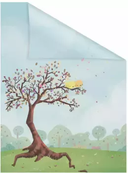 LICHTBLICK ORIGINAL оконная пленка "Сказочное дерево", 1 шт., непрозрачная, структурированные клейкие точки, самоклеящаяся, защита конфиденциальности 100х130 см, синий/зеленый/коричневый