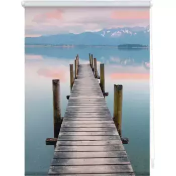 LICHTBLICK ORIGINAL рулонная штора с боковым подъемом «Rollo Klemmfix, без сверления, непрозрачная, вечерняя атмосфера моста», непрозрачная, защитная перегородка, свободно висит, цвет blau/braun + wei