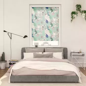 LICHTBLICK ORIGINAL рулонные шторы с боковым открыванием «Rollo Klemmfix, без сверления, затемнение, ленивцы на бирюзово-зеленом», затемнение, энергосбережение, свободно висит, цвет grn + wei