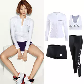 LIEYU гидрокостюм женский с длинными рукавами для серфинга (белый верх на молнии + белый жилет + боксеры + брюки 902L)