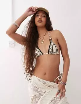 Лиф бикини Lioness Gisele с контрастной отделкой и бантом на шее, цвет зебра