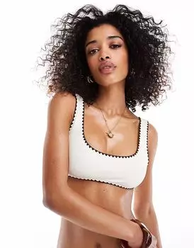 Лиф бикини Miss Selfridge с отделкой в виде одеяла кремового цвета с шоколадной строчкой