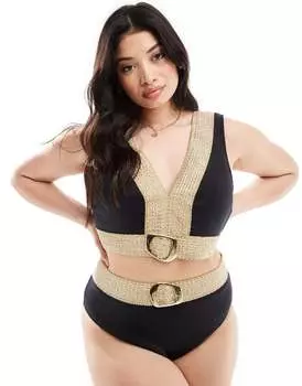 Лиф бикини River Island с пряжкой золотого и черного цвета