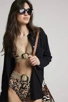 Лиф бикини с глубоким вырезом и животным принтом River Island, коричневый