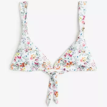 Лиф H&M Padded Triangle Bikini, белый/цветы