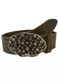 LIFEBULT by showroom 019° кожаный ремень со сменной застежкой "Волна овал с белыми стразами", 4см Rettungsring By Showroom 019°, коричневый