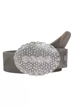 LIFEBULT by showroom Ремень кожаный 019°, комплект с чеканной пряжкой и стразами Rettungsring By Showroom 019°, серый