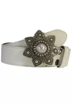 LIFEBURG by showroom Ремень кожаный 019° "Кашемир Белый", со сменной застежкой "Цветок с белым камнем" Rettungsring By Showroom 019°, белый