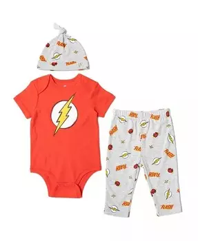 Лига Справедливости для маленьких мальчиков, Бэтмен, Супермен, Флэш, детское боди, штаны и шапка, комплект одежды из 3 предметов для новорожденных Dc Comics, черный