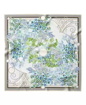 "Lilac Garden" - Женский шейный платок из шелка ручной работы Elizabetta, синий