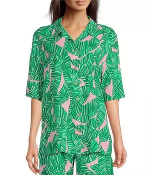 Lilly Pulitzer Рубашка с короткими рукавами и тканым цветочным принтом Franki, зеленый