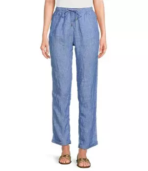 Lilly Pulitzer Taron Льняные зауженные прямые брюки со средней посадкой и завязками на шнурке, синий