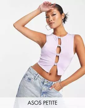 Лиловая майка ASOS DESIGN Petite с вырезом спереди и отделкой в виде сердца