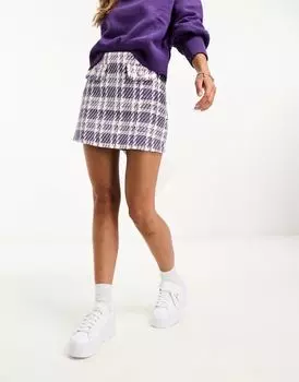Лиловая мини-юбка в клетку с пуговицами ASOS