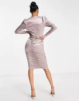 Лиловое облегающее платье миди с запахом AX Paris