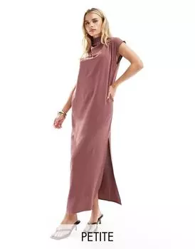 Лиловое платье макси прямого кроя с высоким воротником ASOS DESIGN Petite