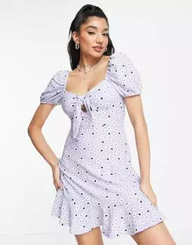 Лиловое платье мини с расклешенной юбкой и завязкой на завязках Miss Selfridge