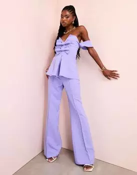 Лиловые брюки строгого кроя в льняном стиле ASOS