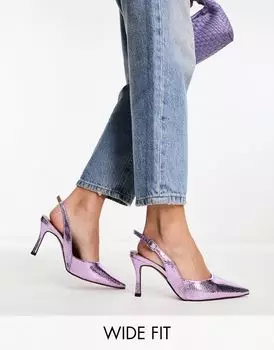 Лиловые металлизированные туфли на шпильке с открытой пяткой ASOS DESIGN Wide Fit Samber